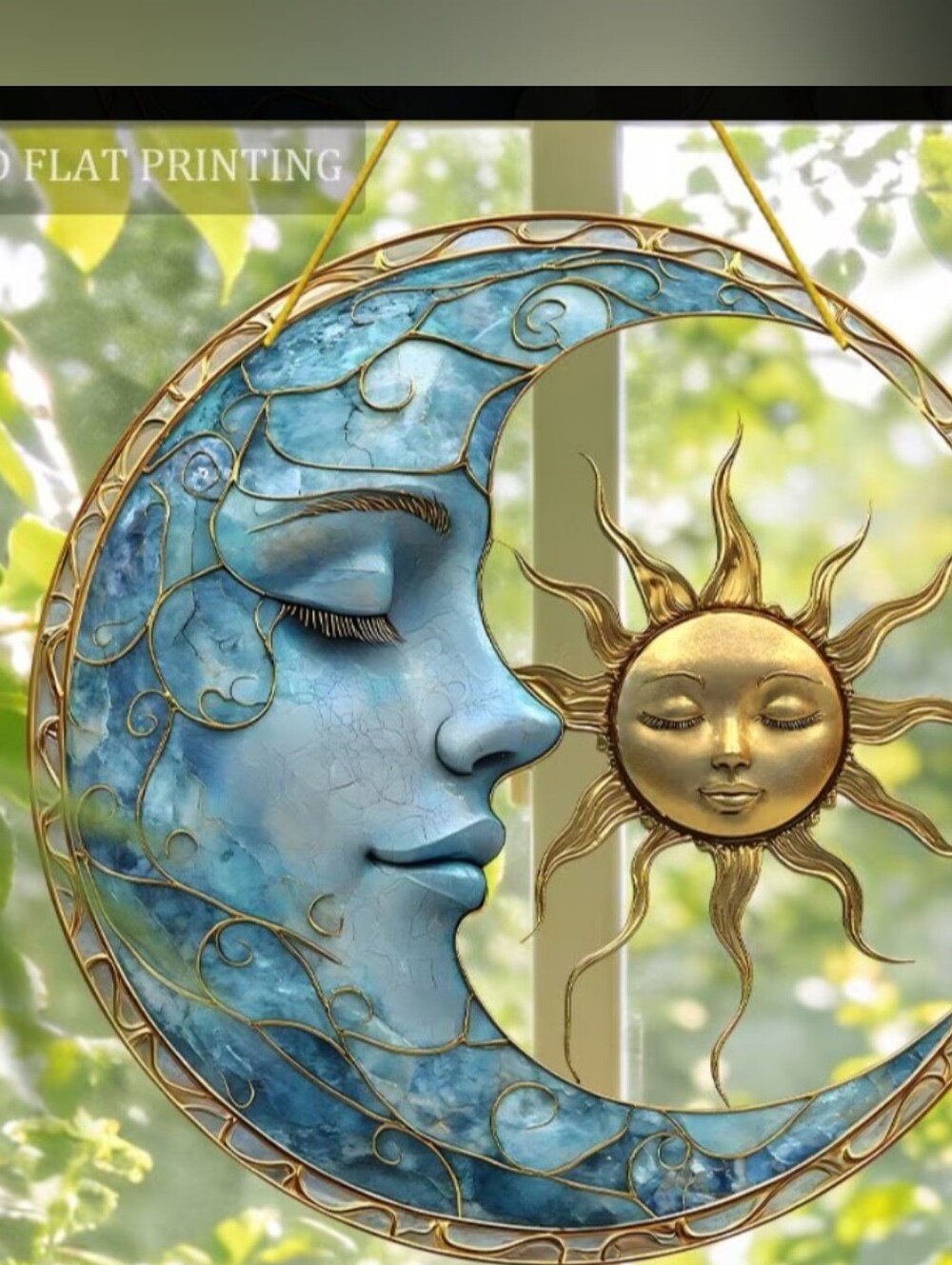 Blue Crescent Moon with Gold Sun Wall Sculpture - Serene Home Art. Acrylic Made. - Picture 6 of 7